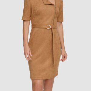 DKNY Brown Suede Belted Dress s 4